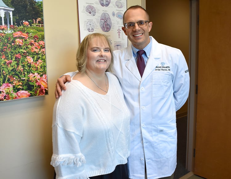 Alysa Collins and the Reid Health Neurologist, Jordan Raynor MD