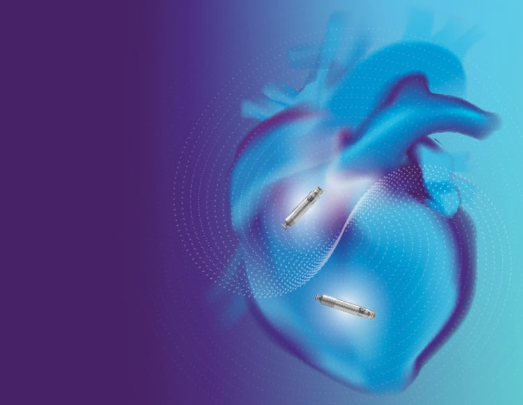 A heart graphic showing what the leadless pacemaker looks like.