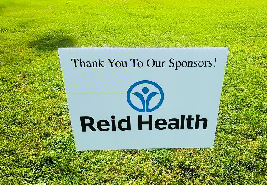 A Ried Health sponsorship yard sign at the Connersville Pickle Ball Tournament