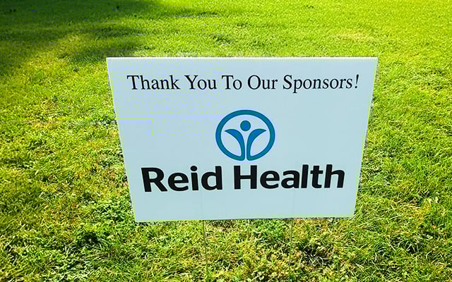 A Ried Health sponsorship yard sign at the Connersville Pickle Ball Tournament