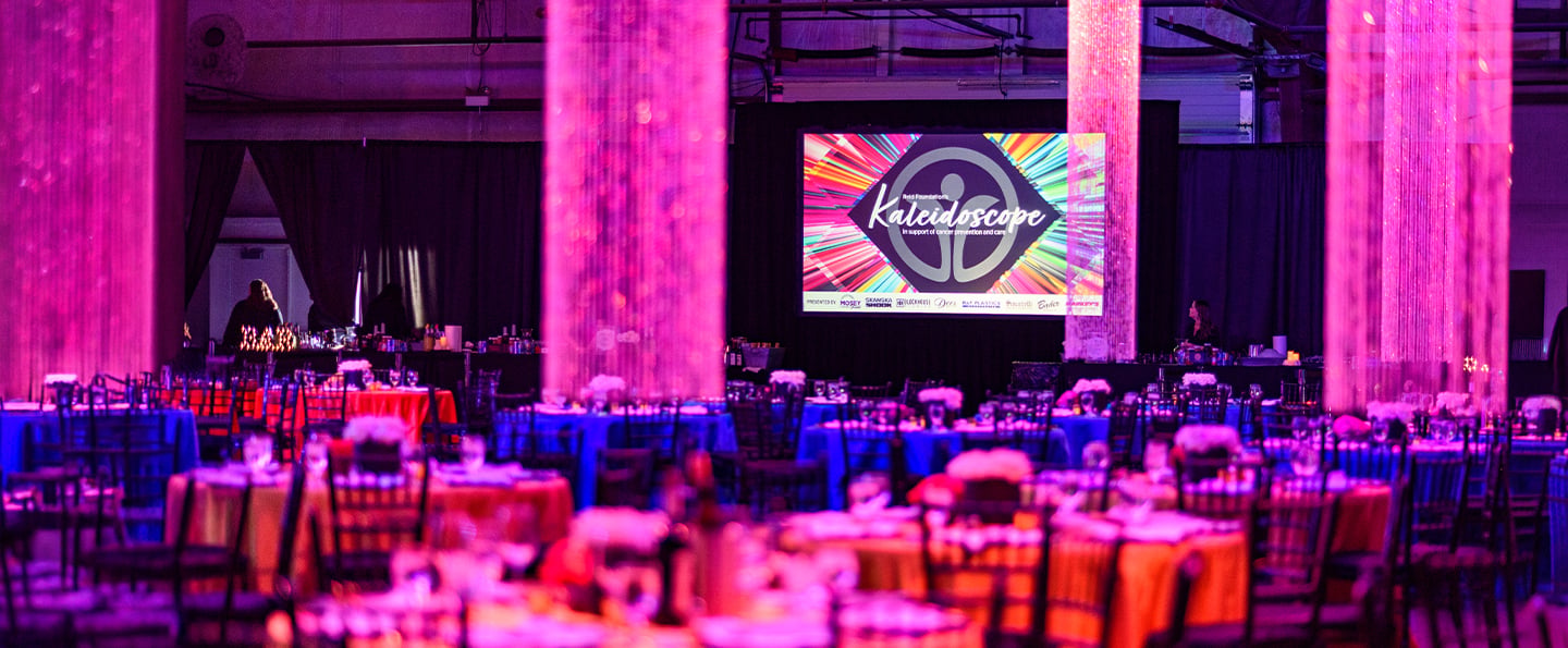 A zoomed-out image showing Reid Health's Foundation Signature event, Kaleidoscope ballroom before guest arrive