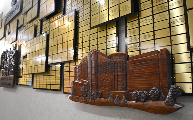 A close-up view of the donor wall at Reid Health main campus.