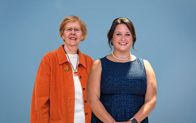 A portrait style image of Elizabeth Holmes and Roxie Deer 