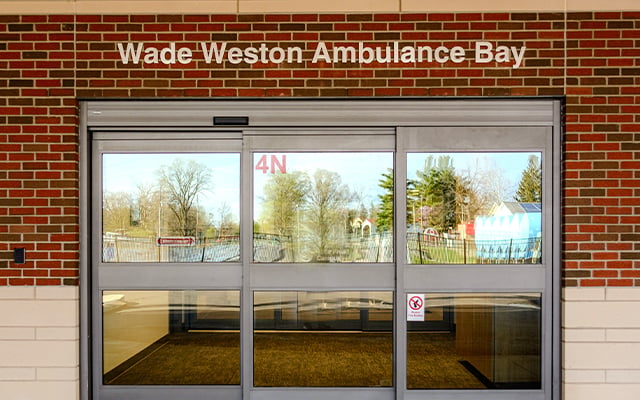 An outside shot of the Wade Weston Ambulance Bay at Reid Health Connersville