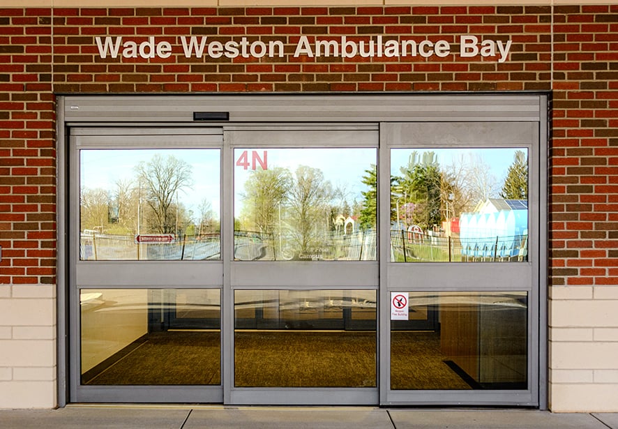 An outside shot of the Wade Weston Ambulance Bay at Reid Health Connersville