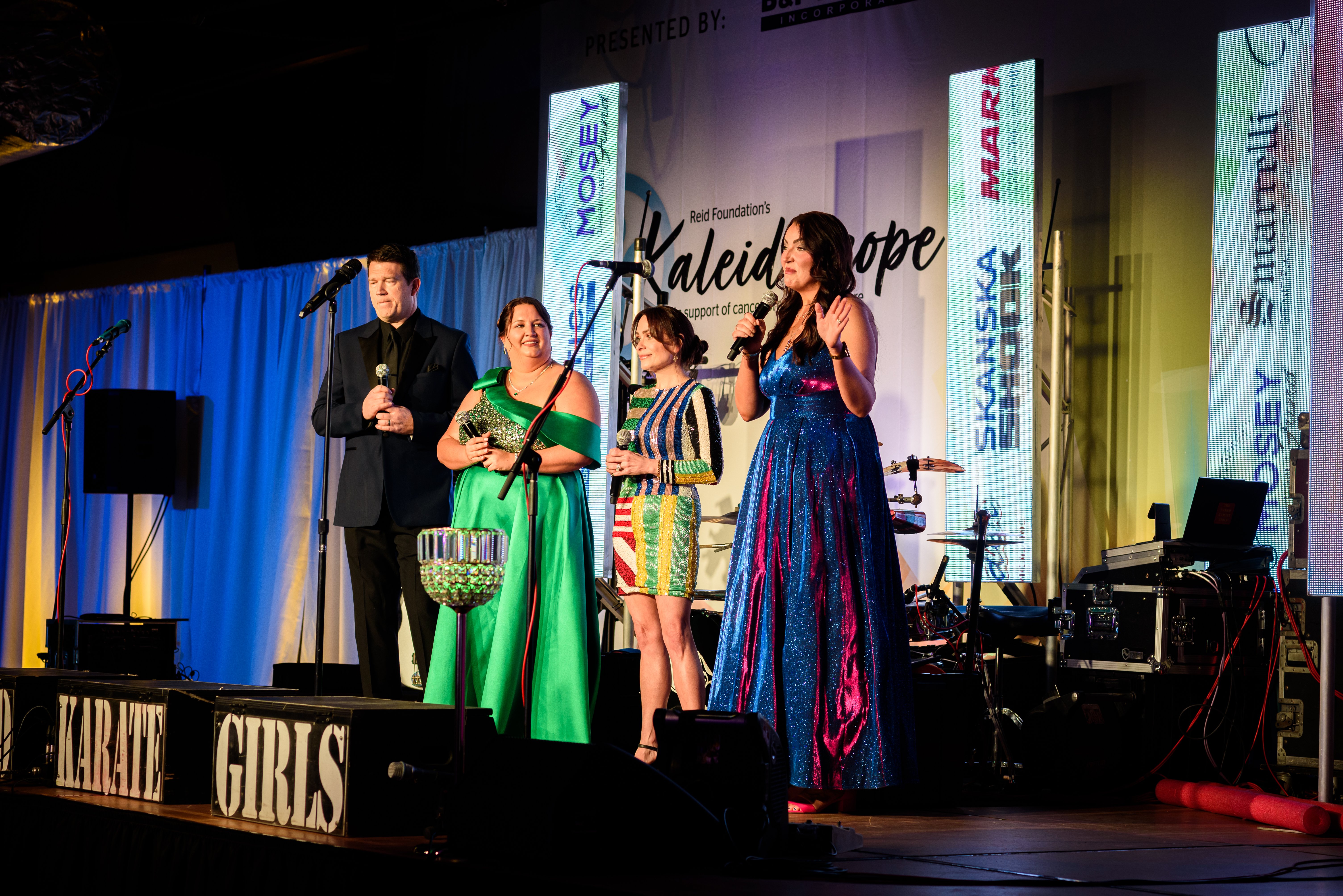 Photos is of the Reid Health Foundation 2025 Kaleidoscope event. The photo depicts the keynote speakers and event emcees. 
