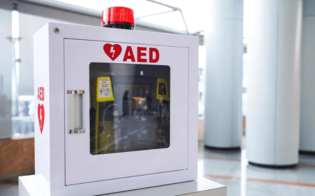 The image is of an AED which is available to community through Community Engagement grants at Reid Health