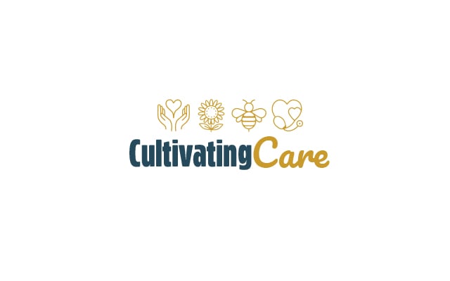 Reid Health's Cultivating Care logo with a helping hands, sunflower, bee, and care giver icons
