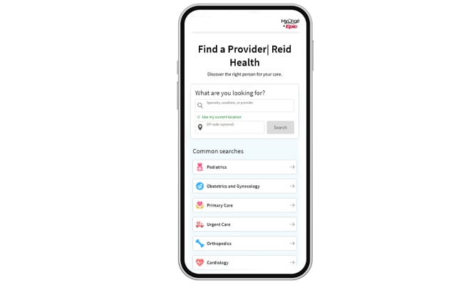 An example of how the provider finder feature displays on a mobile phone. 