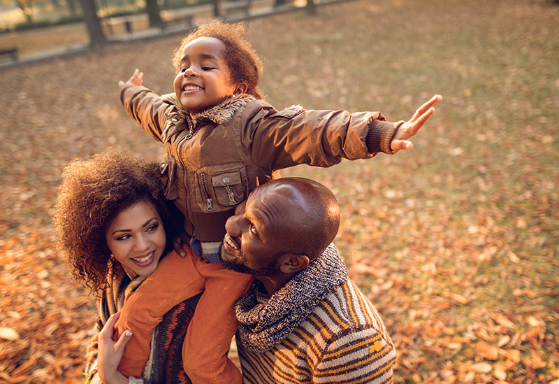family outside in the fall