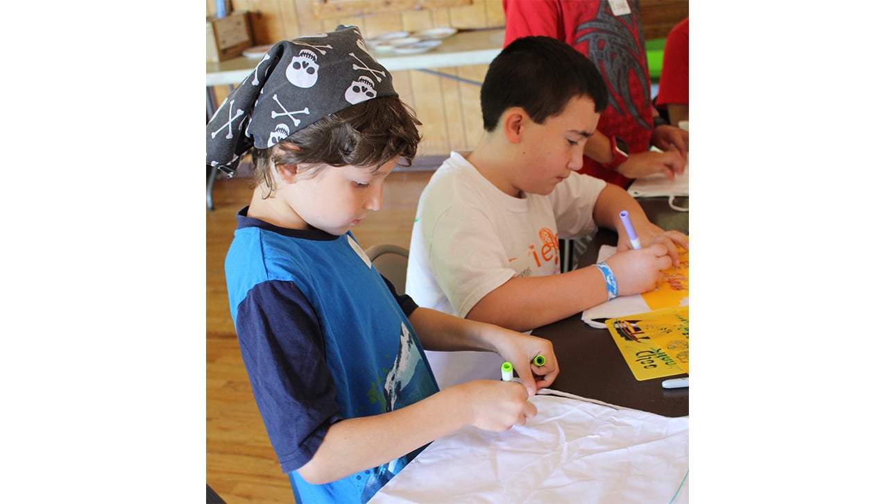 two boys doing an art activity at CompassionNet's SibsROCK! day