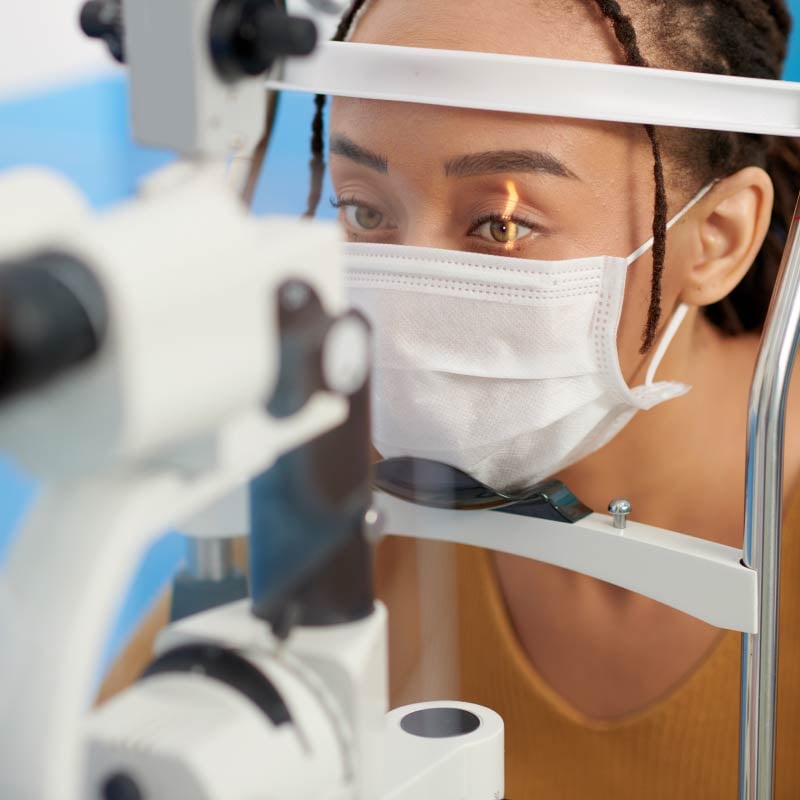 A patient gets an eye exam