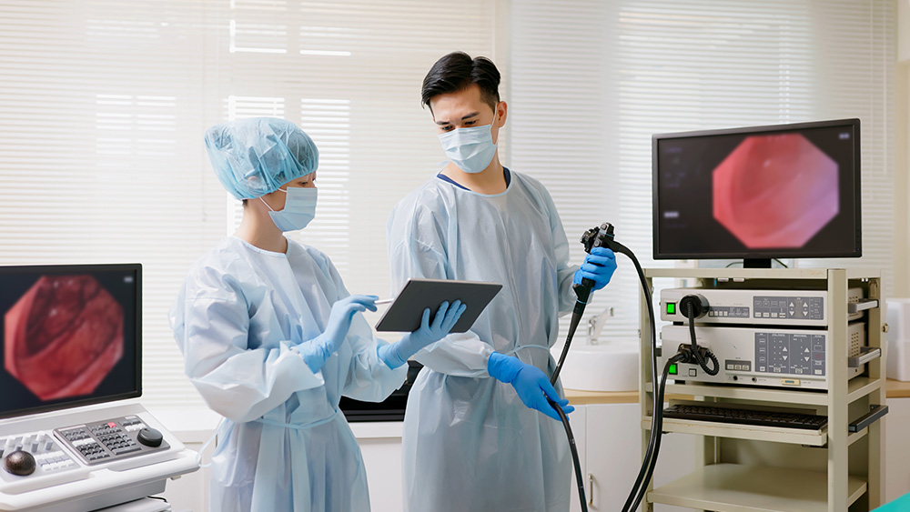 Colorectal cancer specialists conduct colonoscopy