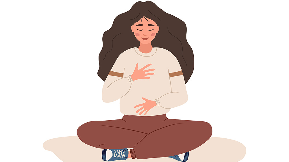 Graphic of woman doing diaphragmatic breathing