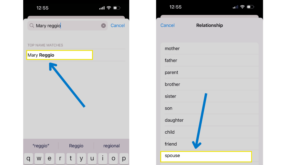 Screenshot for setting up emergency contact in iPhones