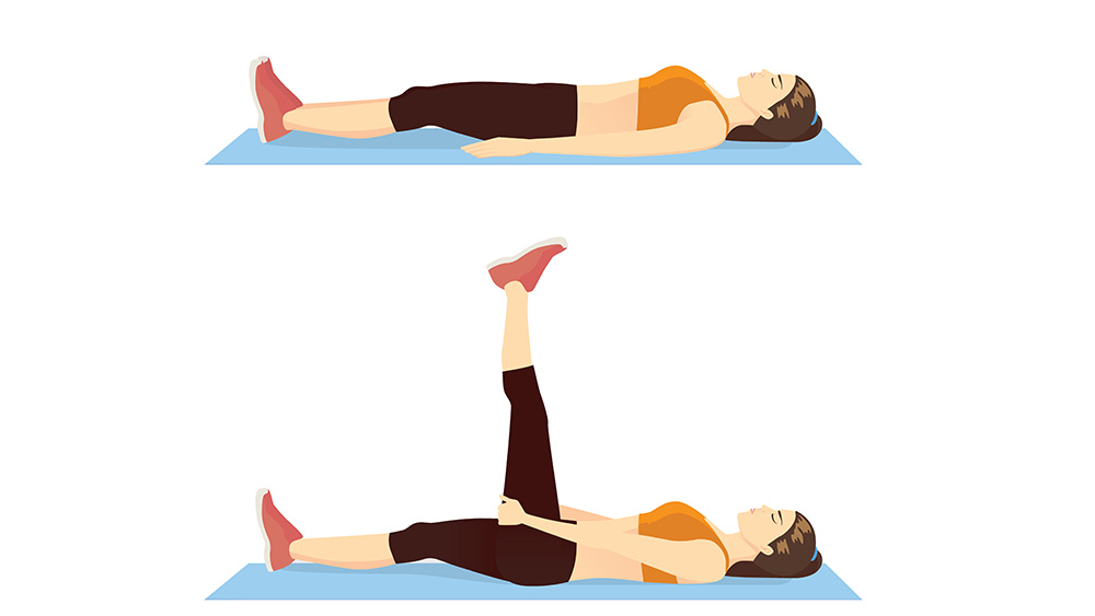 Illustration of Woman doing Exercise with Hamstring Stretch for back and leg Muscle Relaxation