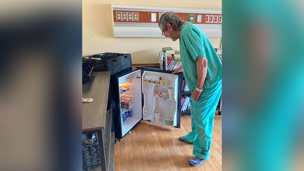 [Gouverneur Hospital Detoxification patient Paul takes a look in the program’s patient fridge for a snack before dinner