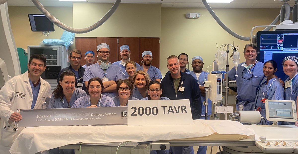 Rochester General Hospital's structural heart team celebrating its 2,000th TAVR procedure