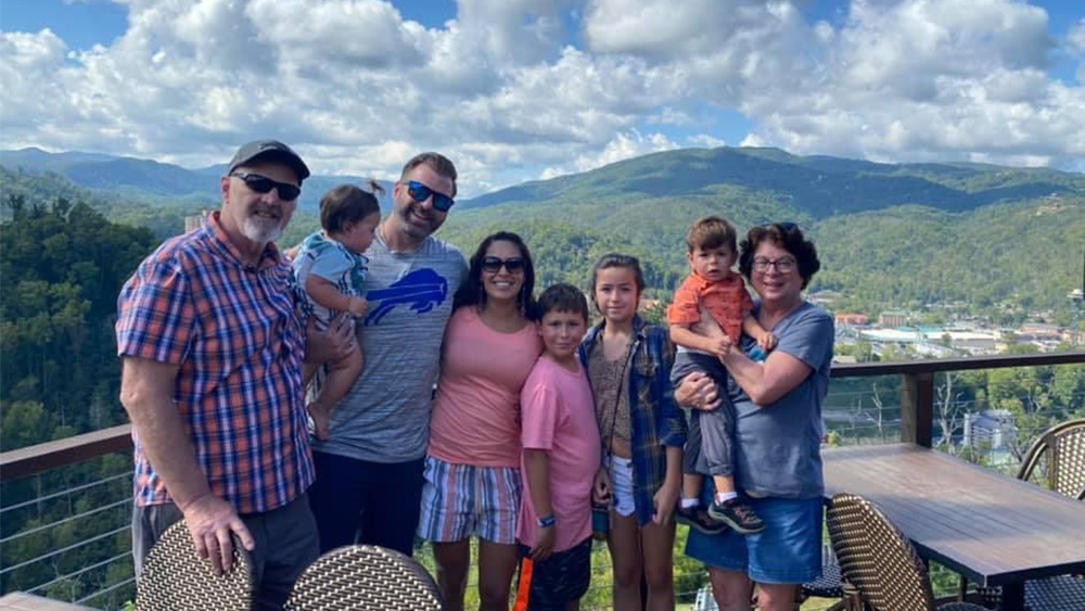 Trish Sevier with husband children and grandchildren