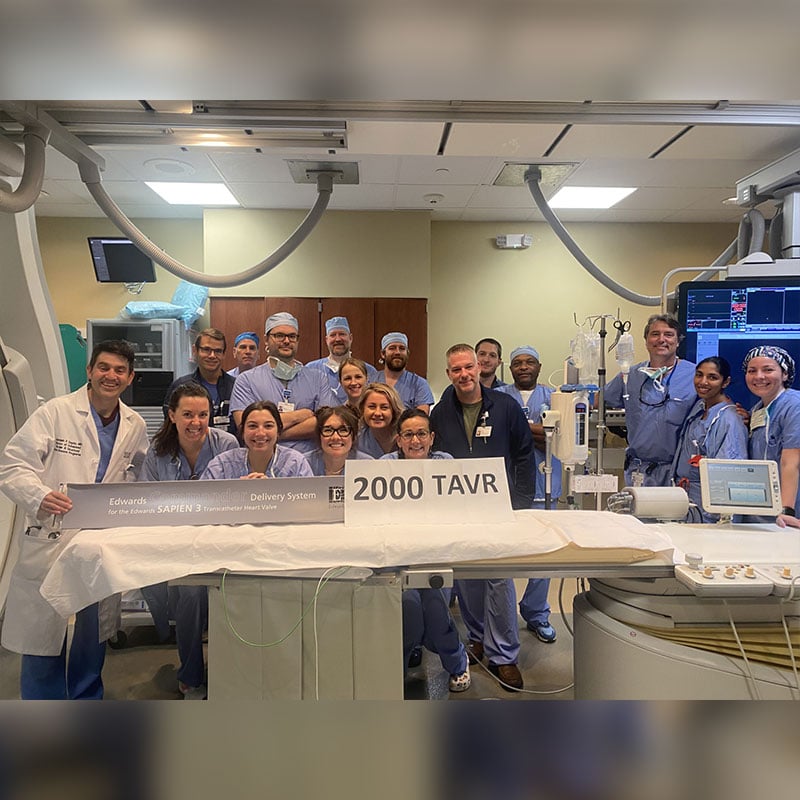 Rochester General Hospital's structural heart team celebrating its 2,000th TAVR procedure