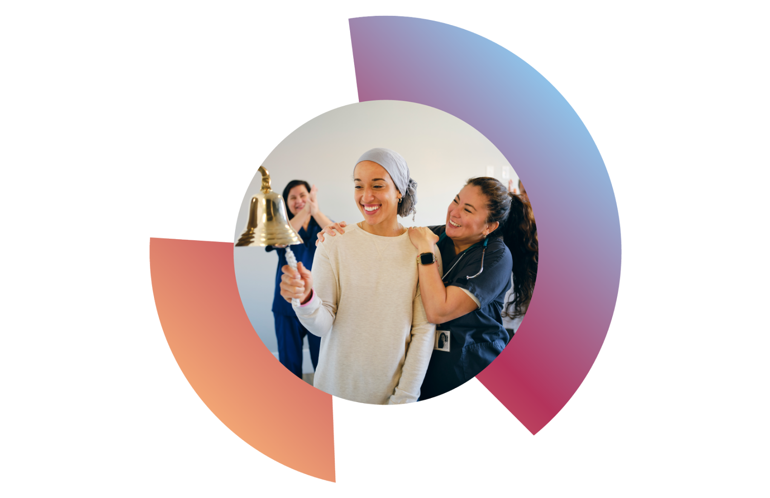 we're here for it image, cancer patient ringing remission bell