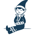 A cartoon elf with a cast and sling on their arm