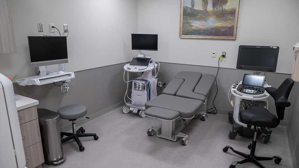 an ultrasound room at the Women's Health and Wellness Center