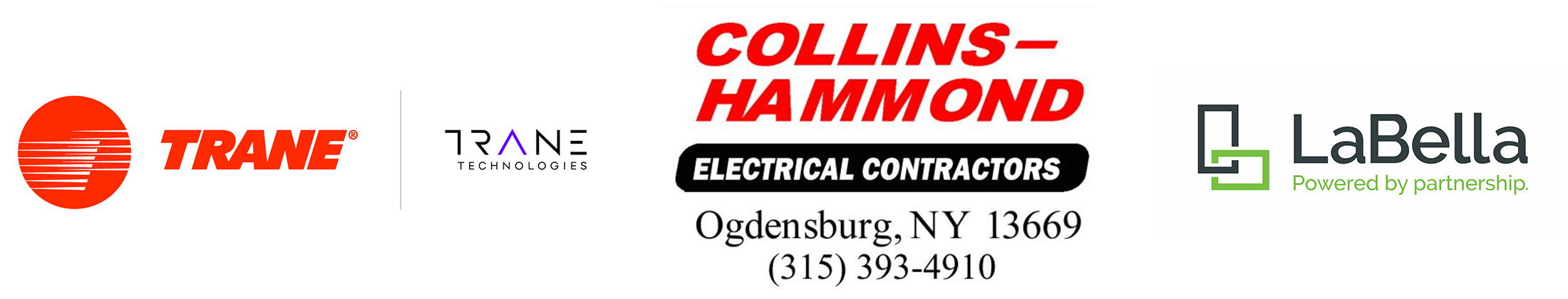 Trane Technologies Collins Hammond Electrical Contractors LaBella Associates logos as Silver Level Sponsors of St Lawrence Health Gala