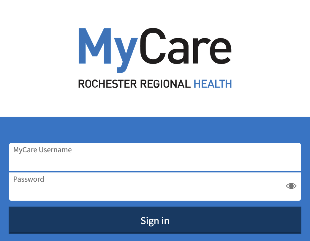 The sign in screen for MyCare