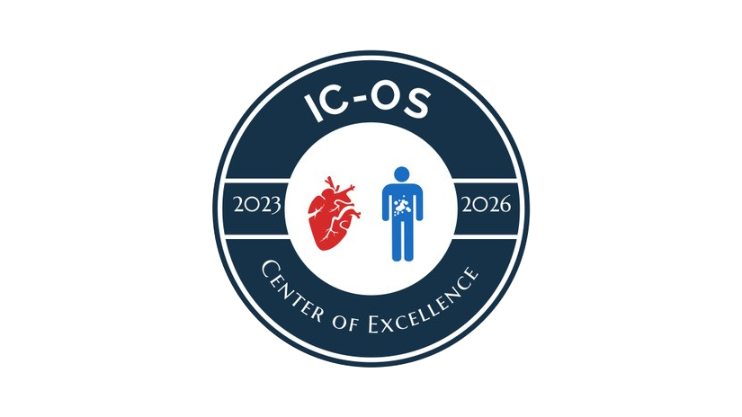 IC-OS Center of Excellence 2023-2026 mark with heart and human body icons