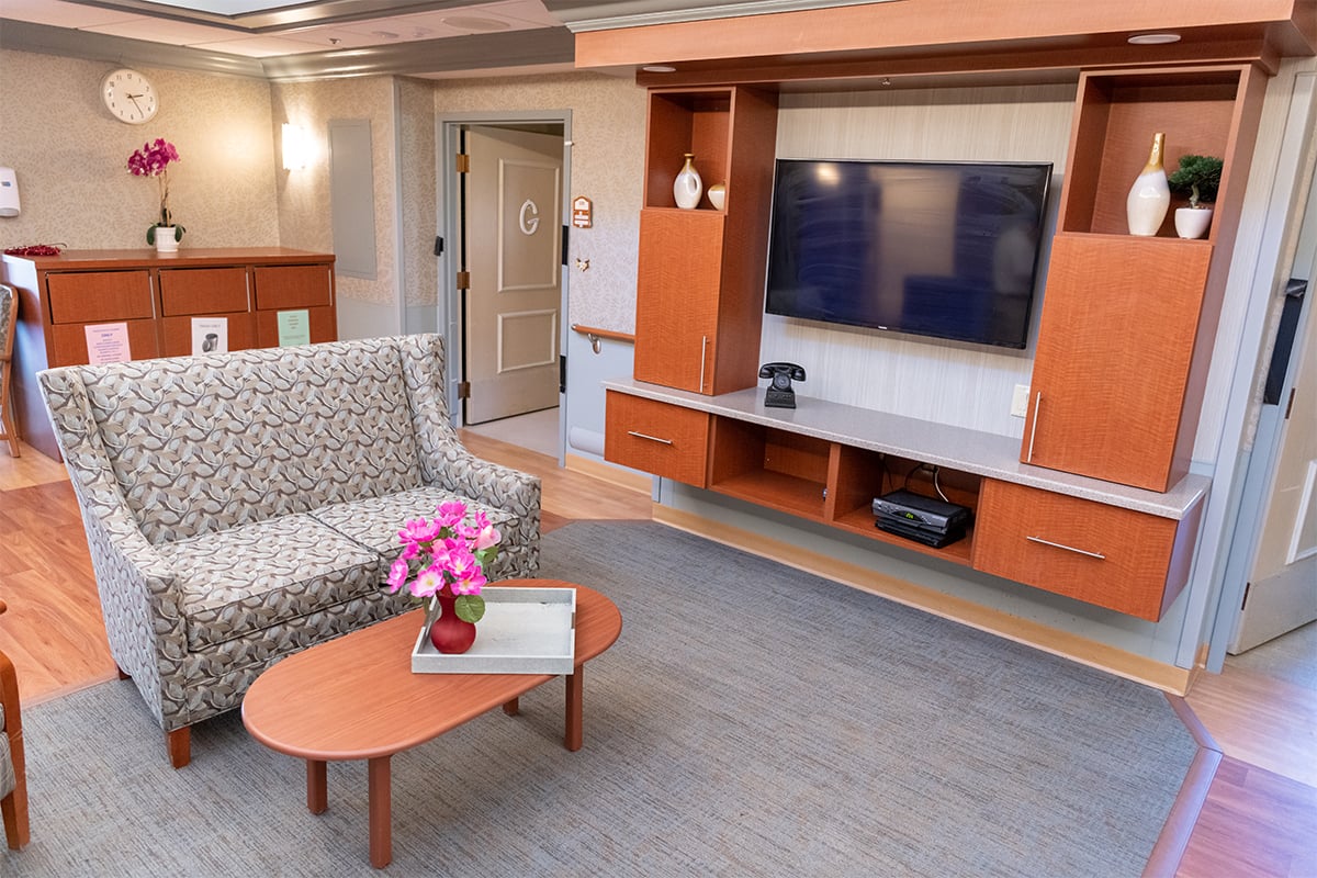Bright, welcoming front lobby for guests.  