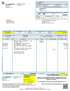 Canton-Potsdam Hospital bill example