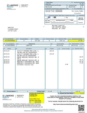 Massena Hospital Bill statement example