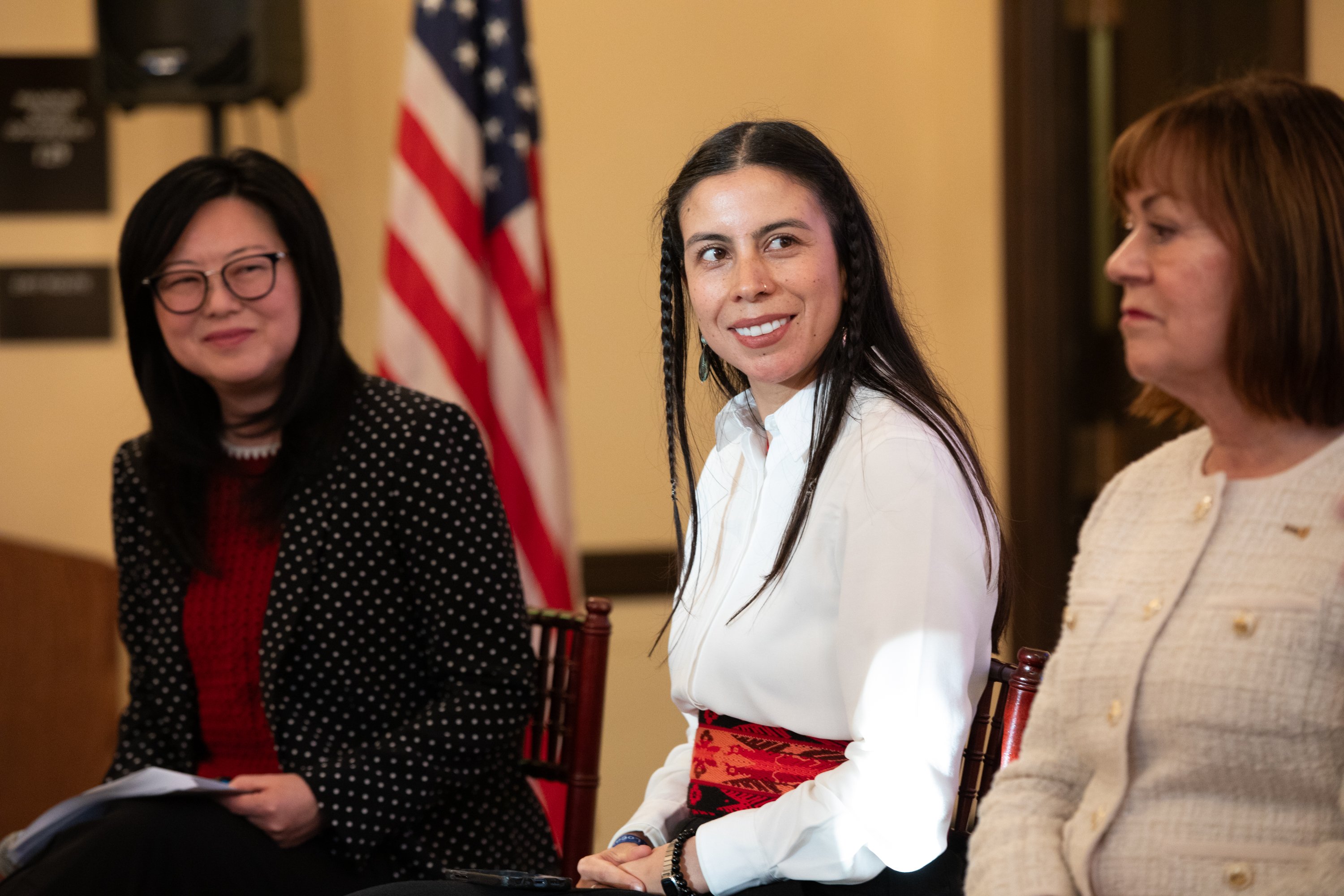 From left: Linda Low, executive director of the Women’s International League for Peace and Freedom; Lorena Rodriguez, director of regional outreach and partnerships for the Rotary Peace Fellowship Alumni Association; and Vicki Puliz, Rotary Foundation trustee, speak at the Strengthening Bonds Through Shared Understanding breakout session during Global Goals, Local Action: Rotary Commemorates the United Nations at 80. 11 December 2025. San Francisco, California, USA.