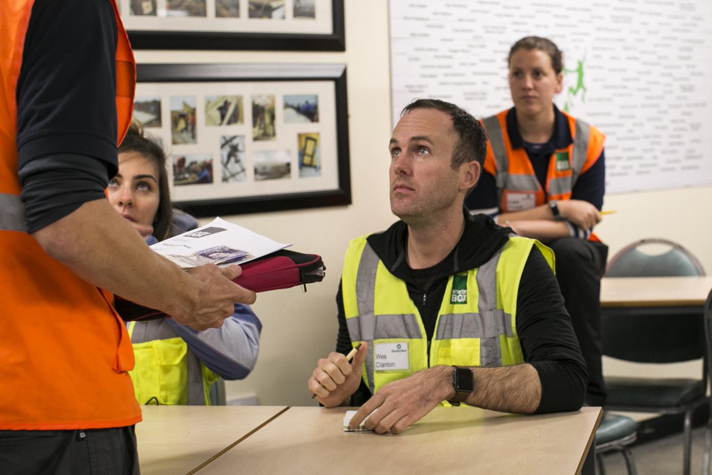 People take part in Shelterbox security-training exercises.