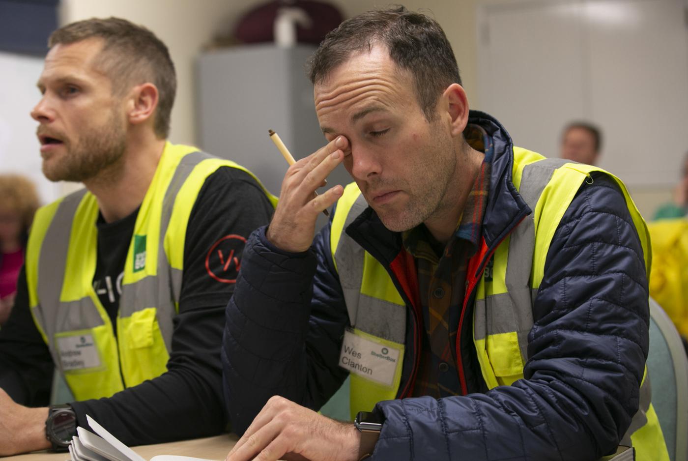 People take part in Shelterbox security-training exercises.