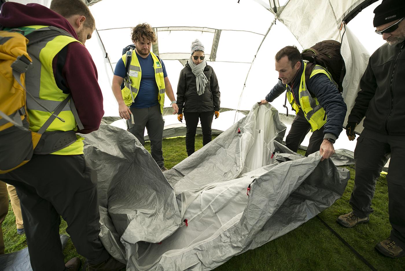 People take part in Shelterbox security-training exercises.