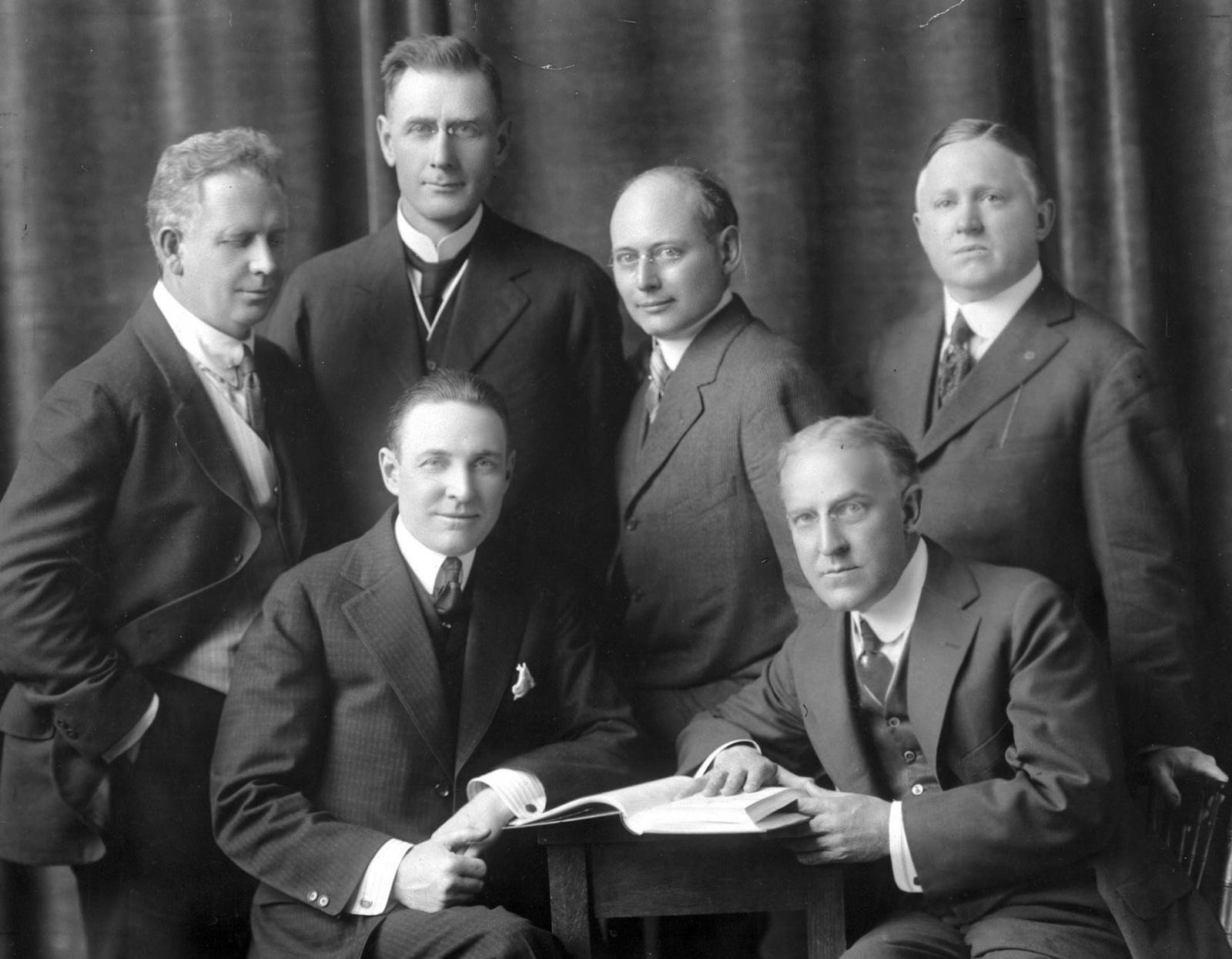 The 1916-17 Board of Directors. Top (left to right): F.W. Galbraith Jr., E. Leslie Pidgeon, Chesley R. Perry, Guy Gundaker. Bottom (left to right): Arch C. Klumph, Allen D. Albert.