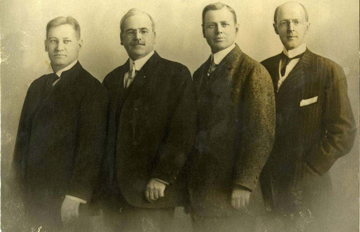 The first four Rotarians. From left: Gustavus Loehr, Silvester Schiele, Hiram E. Shorey, Paul P. Harris.