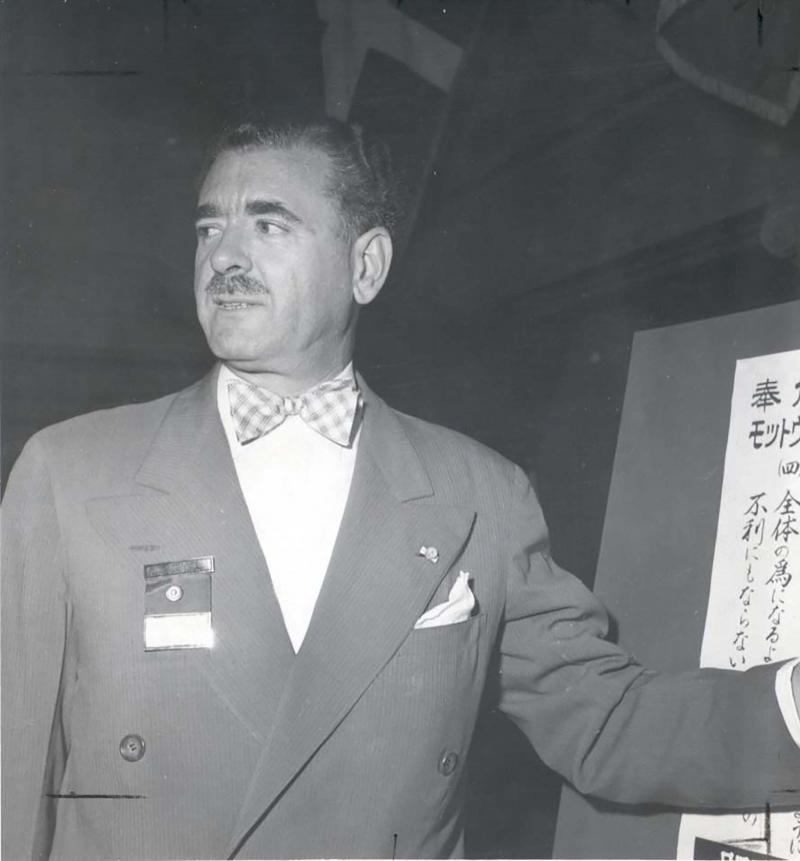 Percy Hodgson, at the 1951 Rotary Convention in Atlantic City, New Jersey, U.S., was the 1949-50 Rotary International president credited with starting the tradition of crafting a theme.