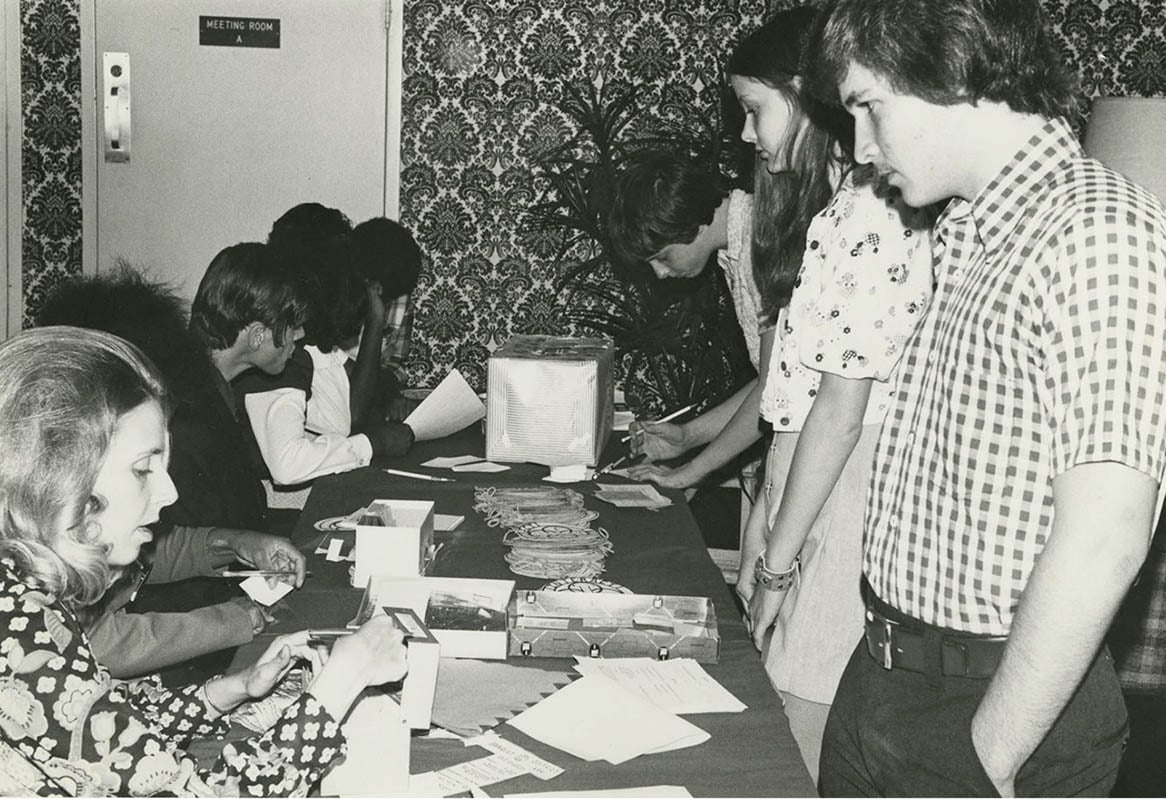 Registration for the Interact District 686 Conference in Tuscaloosa, Alabama, USA. 1974.