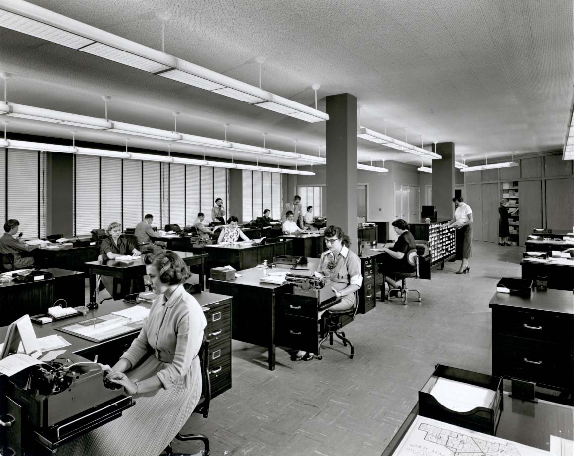 Rotary staff at work at the Ridge Ave. building. 1954. Appeared in the November 1954 issue of The Rotarian.
