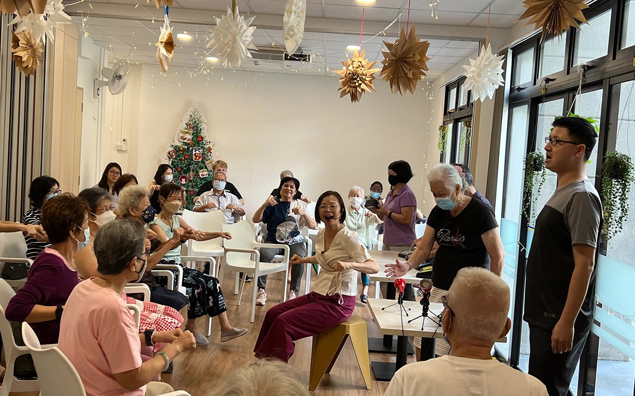As part of their three-year mental wellness campaign, members of the Rotary Club of Suntec City, Singapore, lead a music therapy session for seniors at the FRCS Eldercare and Caregivers Centre in Bukit Batok West.