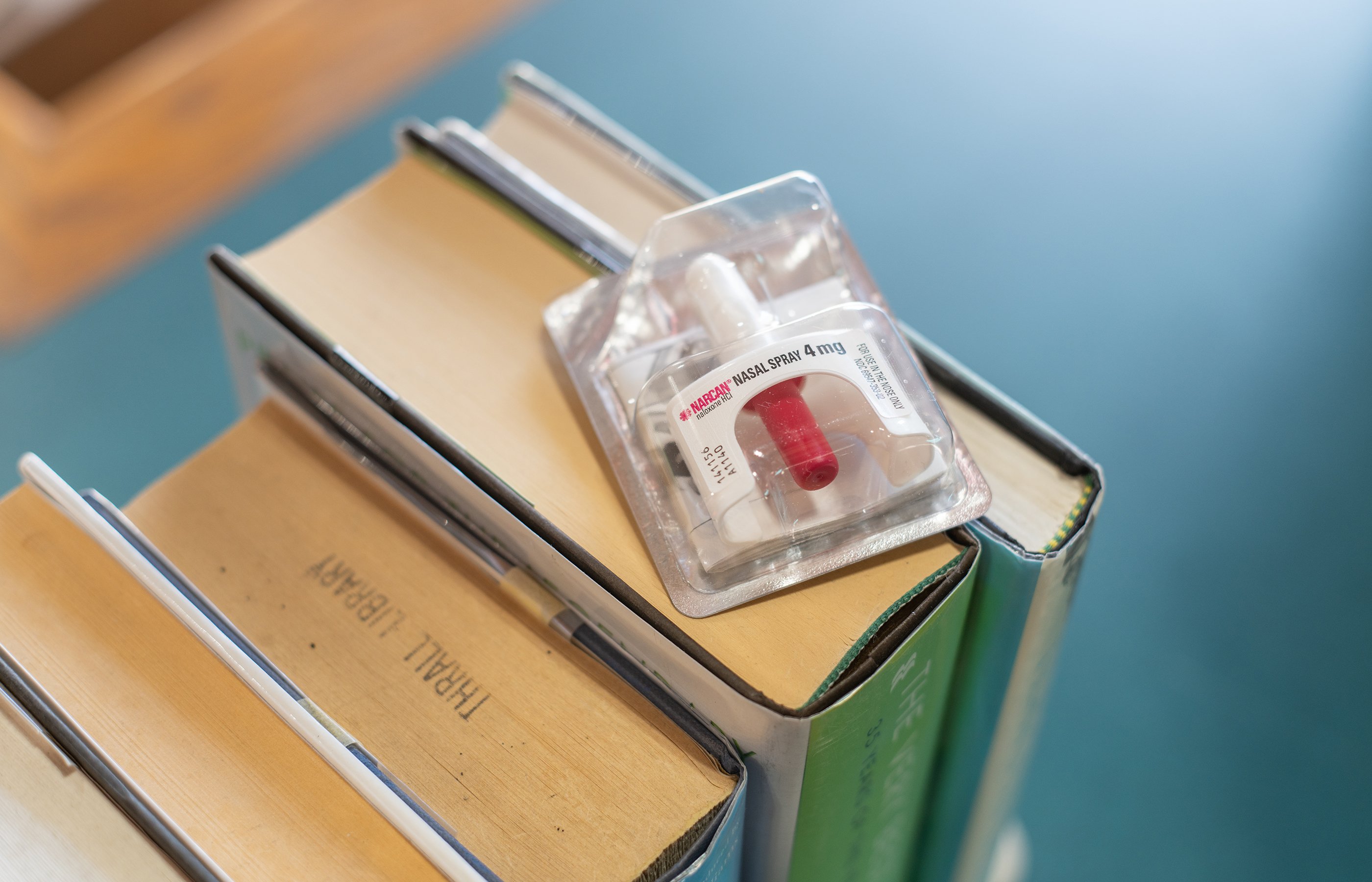 The Middletown Thrall Library is equipped with naloxone, a drug that reverses opioid overdoses, in case a library patron needs to be treated with it. Middletown, New York, USA. 26 October 2023. Find the story in “Rotary” magazine, January 2024.