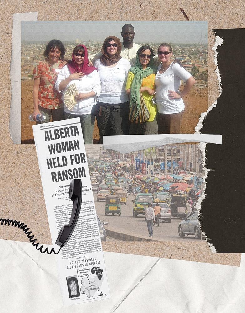 Collage of photographs, handwritten notes, and keepsakes arranged on a corkboard with a rotary phone handset nearby