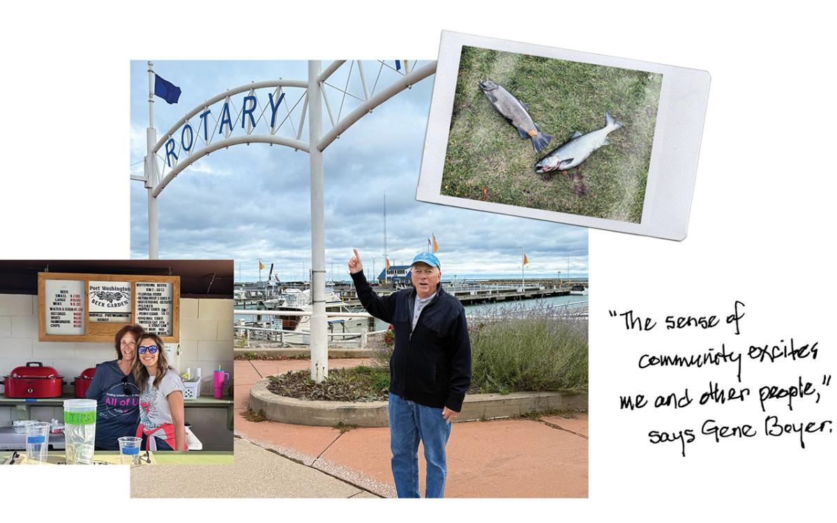 Near Lake Michigan harbor Gene Boyer points toward the entrance to the waterfront park that the Port Washington club created