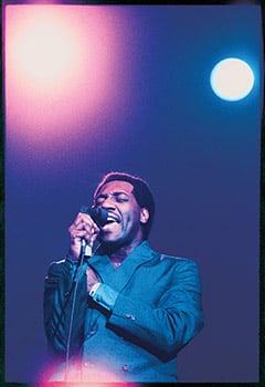 Singer Otis Redding performing at the Monterey Pop Festival at the Monterey Country Fairgrounds on June 17, 1967 in Monterey, California.