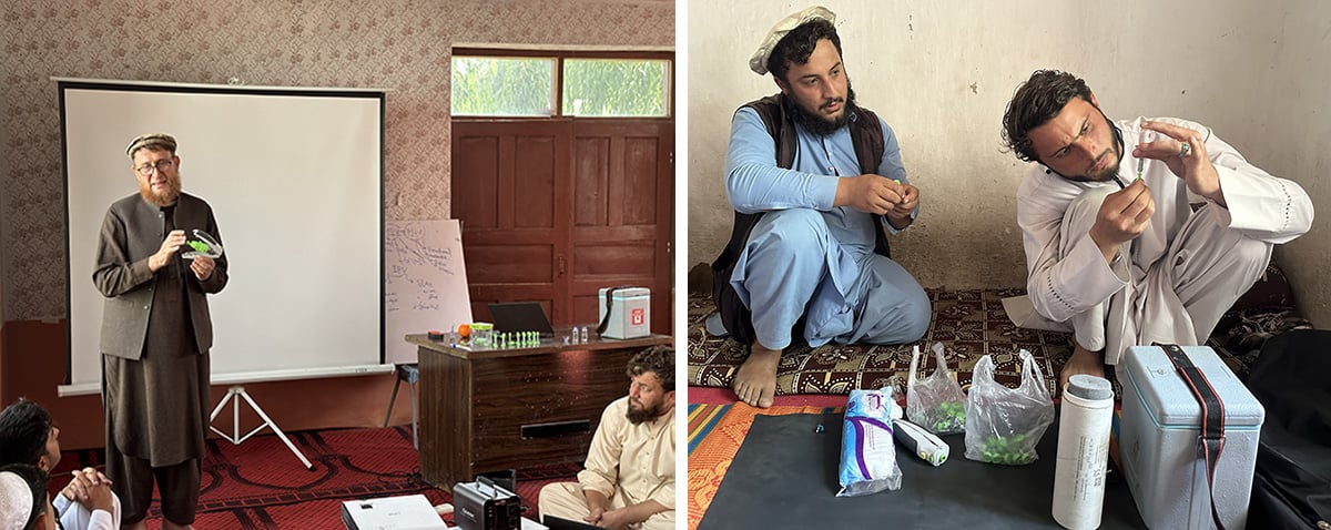 Vaccinators in Afghanistan learned to use needle-free jet injectors for the first time. Image credit: Omid Farooq