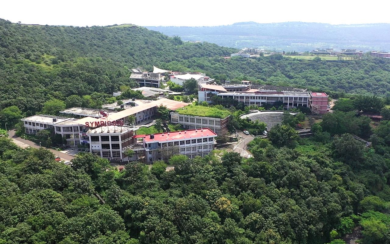 Aerial view of the Lavale campus of Symbiosis International University.