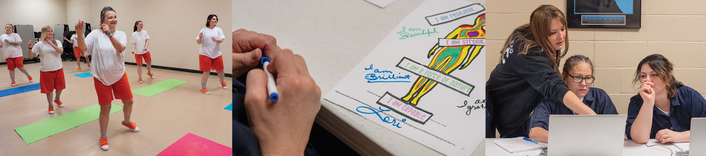 People participate in classes in art therapy, movement and meditation, and technology